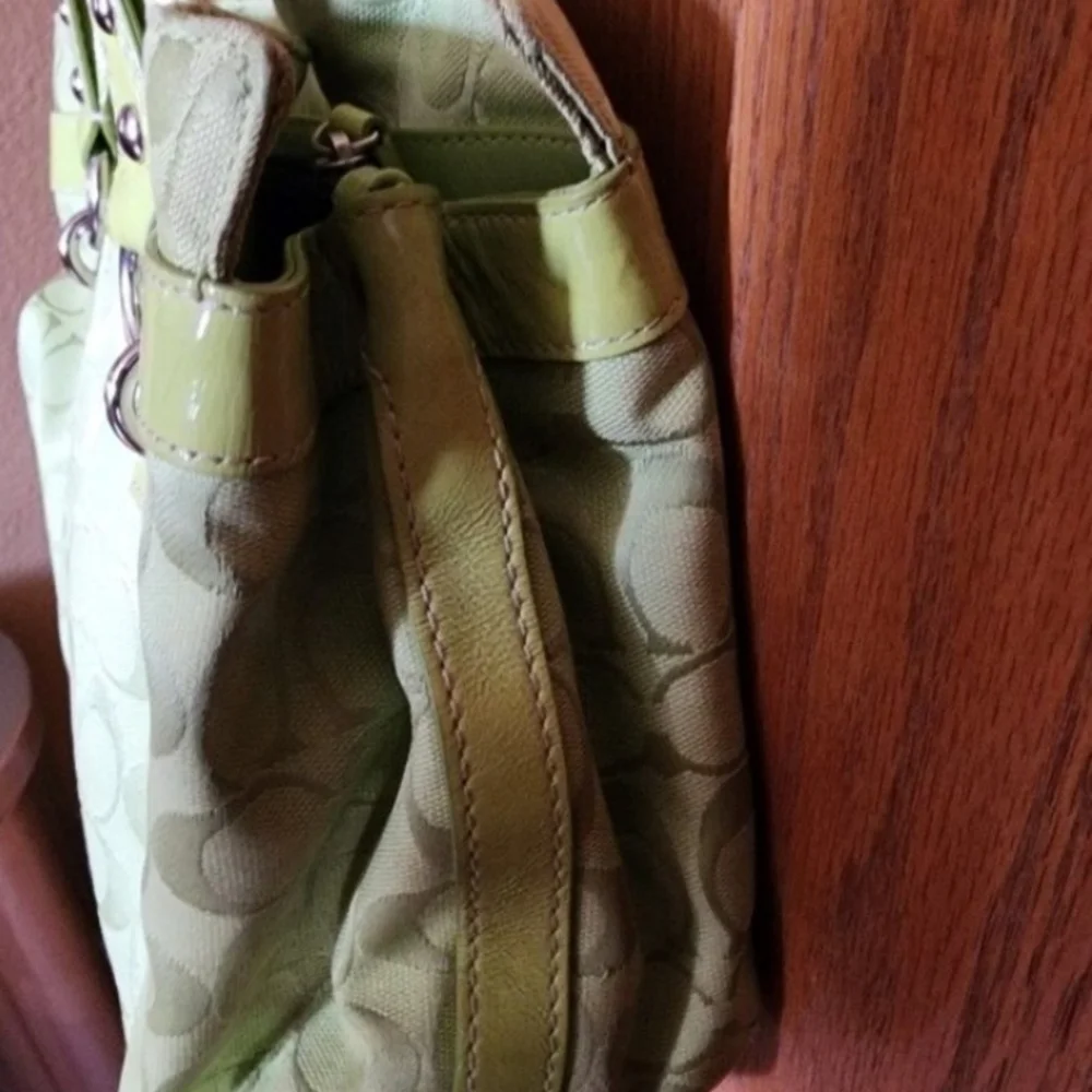 Coach Lime Green Signature Shoulder Tote - Picture 6 of 16